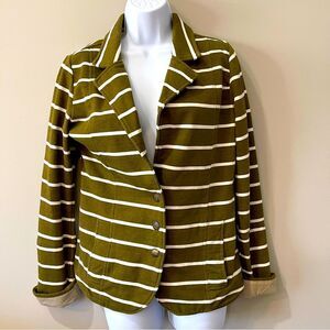 Hurley Olive Green/White Striped Blazer w/ Contrasting Cuffs